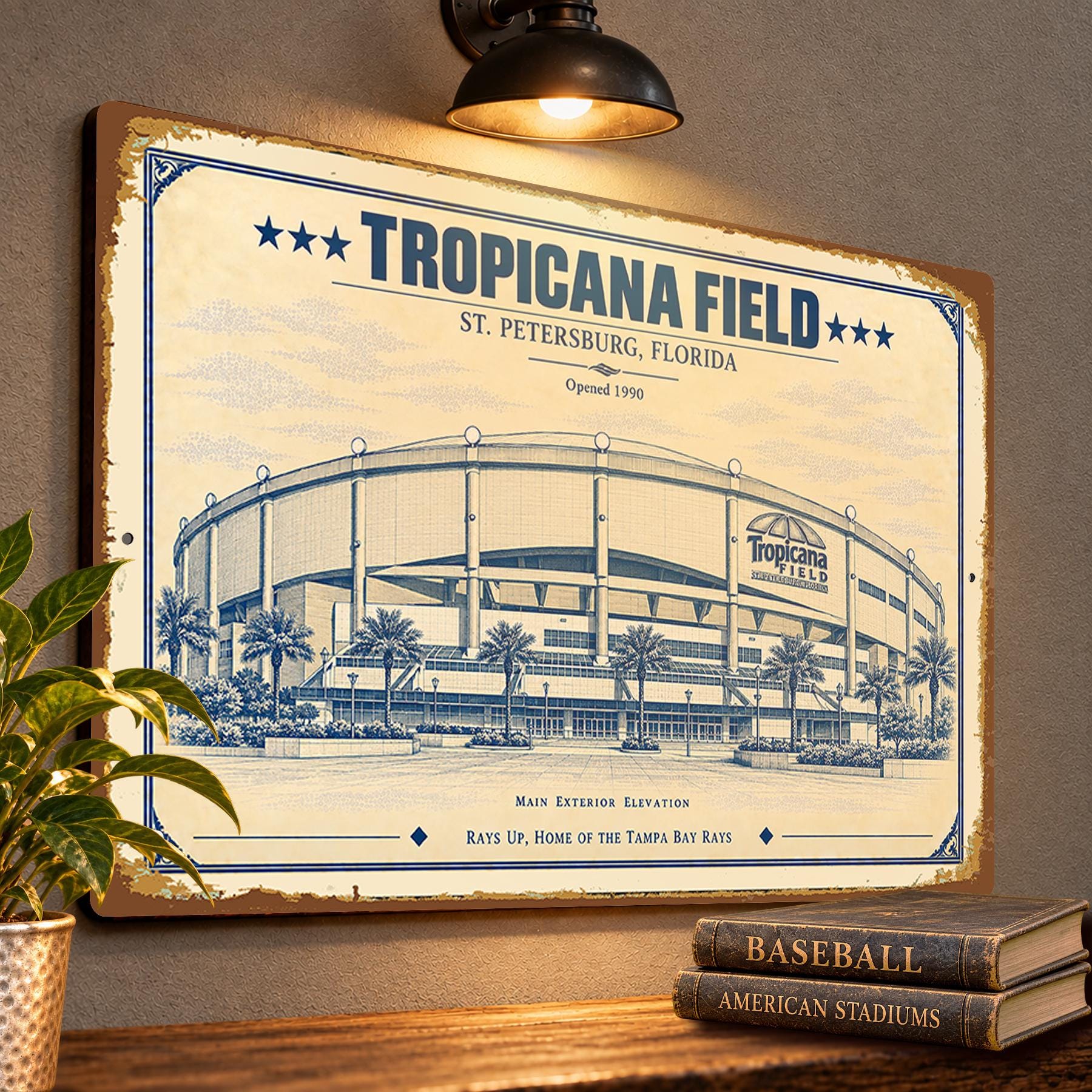 Tropicana Field Blueprint Wall Plaque, Tampa Bay Rays Baseball Fan Gift, Vintage Stadium Art