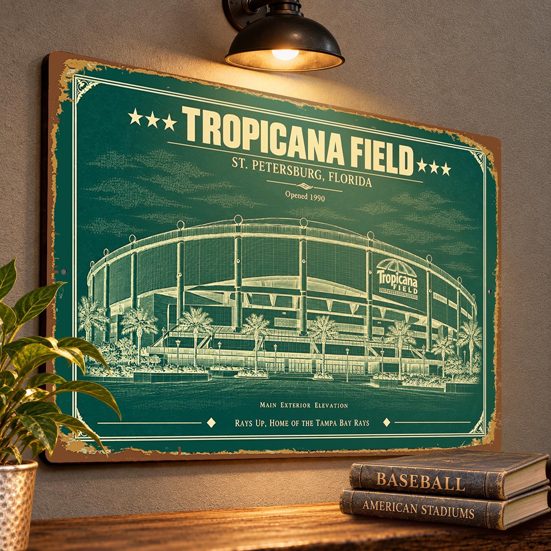 Tropicana Field Blueprint Wall Plaque, Tampa Bay Rays Baseball Fan Gift, Vintage Stadium Art