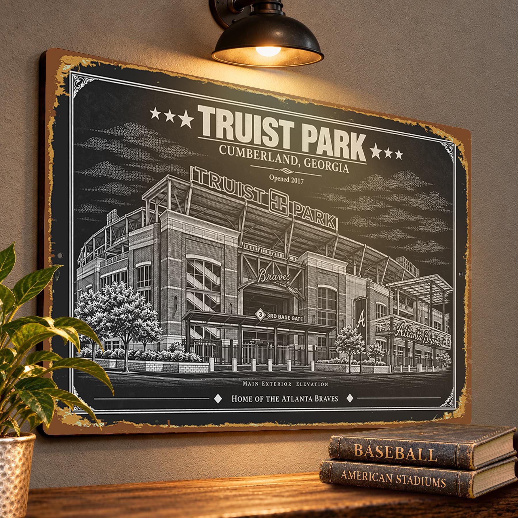 Truist Park Blueprint Wall Plaque, Atlanta Braves Baseball Fan Gift, Vintage Ballpark Art
