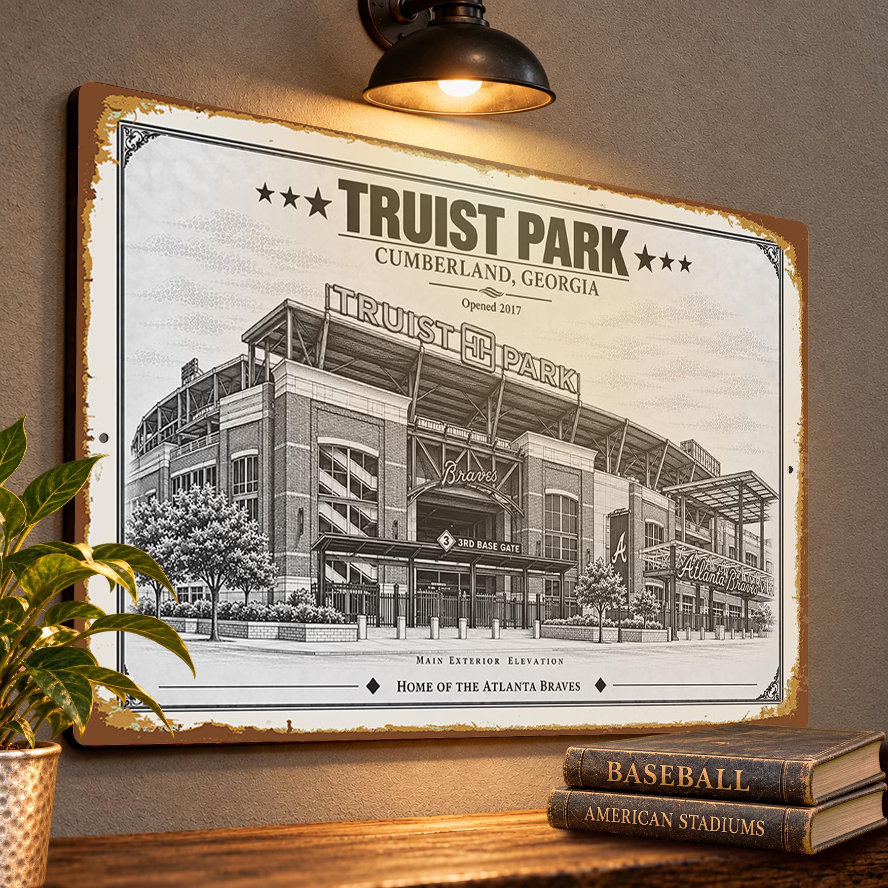 Truist Park Blueprint Wall Plaque, Atlanta Braves Baseball Fan Gift, Vintage Ballpark Art