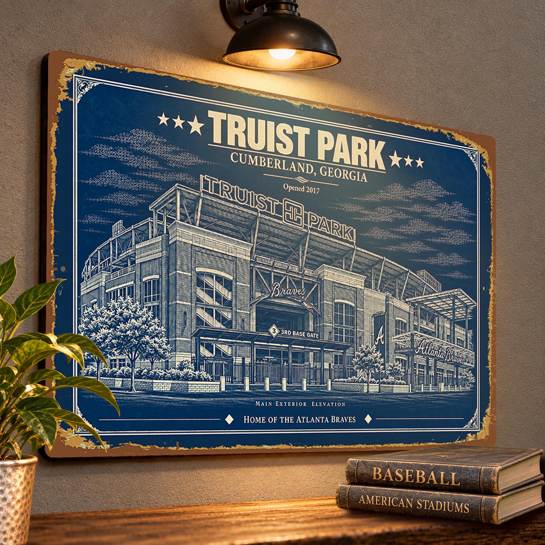 Truist Park Blueprint Wall Plaque, Atlanta Braves Baseball Fan Gift, Vintage Ballpark Art