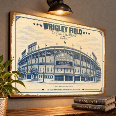 Wrigley Field Blueprint Wall Plaque, Chicago Cubs Baseball Fan Gift, Vintage Ballpark Art